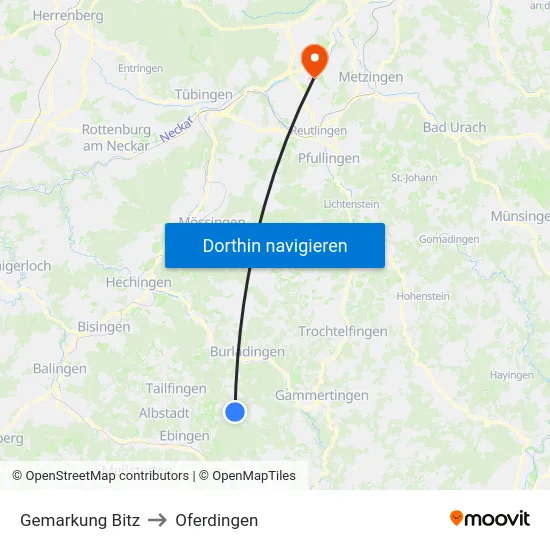 Gemarkung Bitz to Oferdingen map