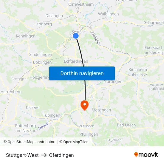 Stuttgart-West to Oferdingen map