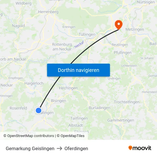 Gemarkung Geislingen to Oferdingen map