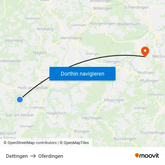 Dettingen to Oferdingen map