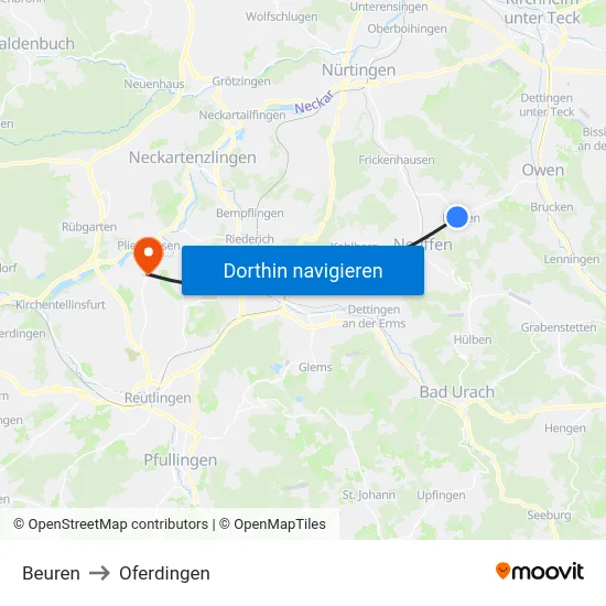 Beuren to Oferdingen map