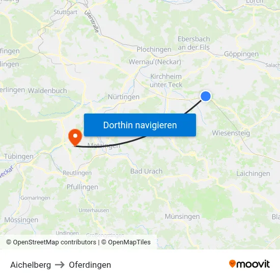 Aichelberg to Oferdingen map