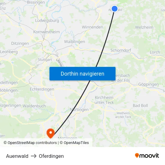 Auenwald to Oferdingen map