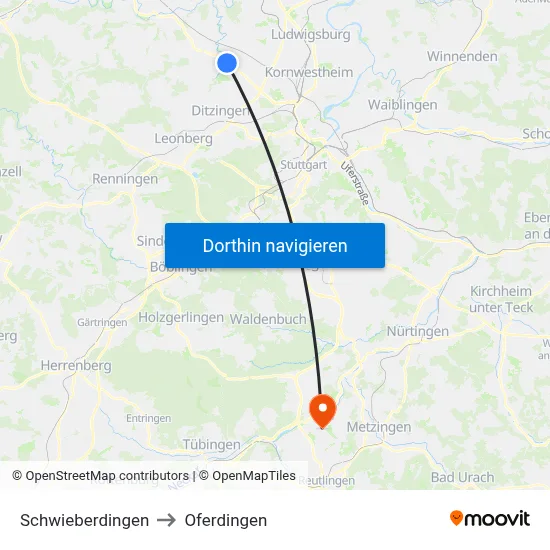 Schwieberdingen to Oferdingen map