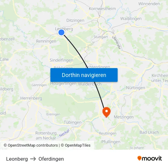 Leonberg to Oferdingen map