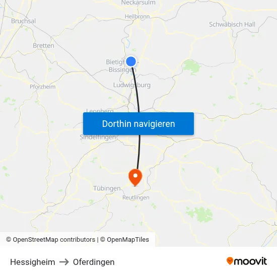Hessigheim to Oferdingen map