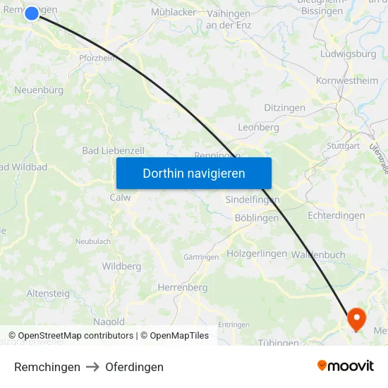 Remchingen to Oferdingen map