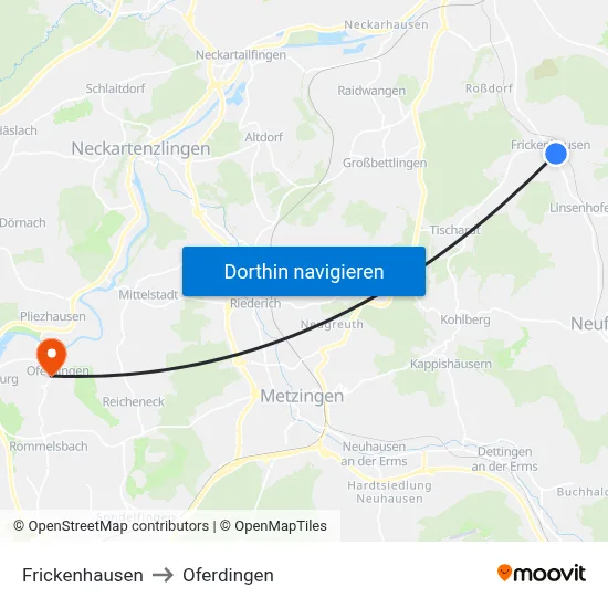 Frickenhausen to Oferdingen map