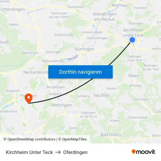 Kirchheim Unter Teck to Oferdingen map
