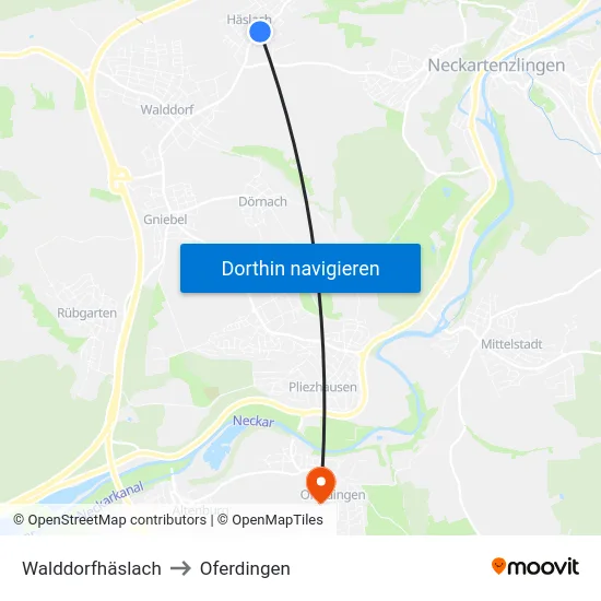 Walddorfhäslach to Oferdingen map