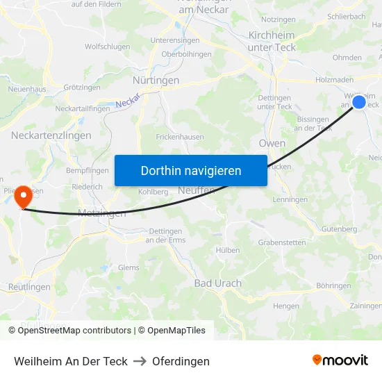 Weilheim An Der Teck to Oferdingen map