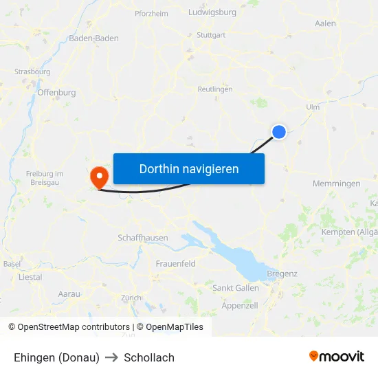 Ehingen (Donau) to Schollach map