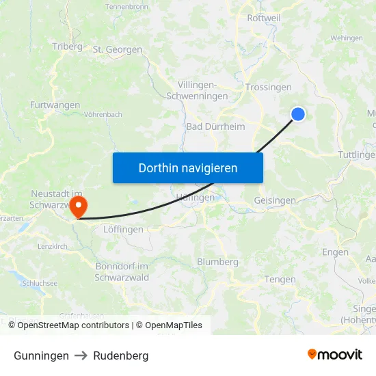 Gunningen to Rudenberg map
