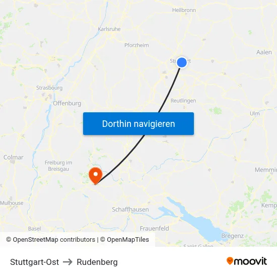 Stuttgart-Ost to Rudenberg map