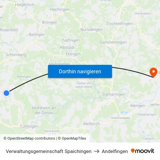 Verwaltungsgemeinschaft Spaichingen to Andelfingen map