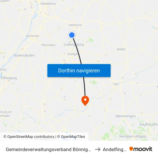 Gemeindeverwaltungsverband Bönnigheim to Andelfingen map