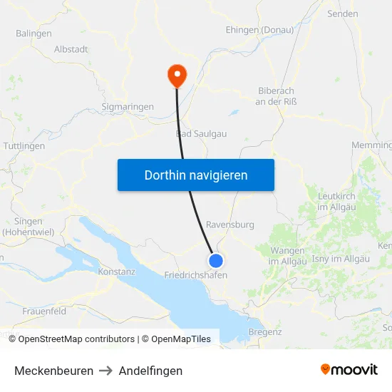 Meckenbeuren to Andelfingen map