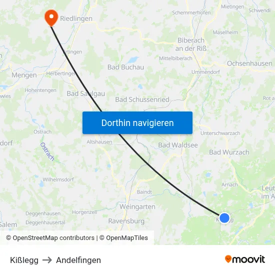 Kißlegg to Andelfingen map