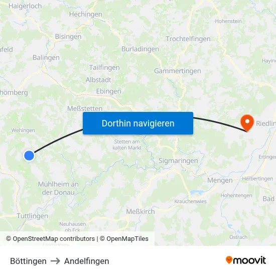 Böttingen to Andelfingen map