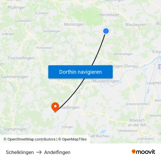 Schelklingen to Andelfingen map