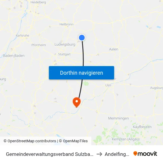 Gemeindeverwaltungsverband Sulzbach to Andelfingen map