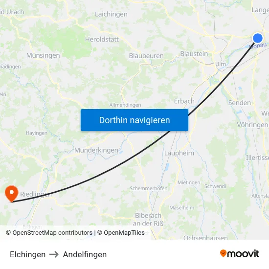 Elchingen to Andelfingen map