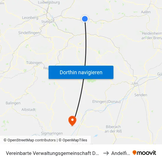 Vereinbarte Verwaltungsgemeinschaft Der Stadt Schorndorf to Andelfingen map