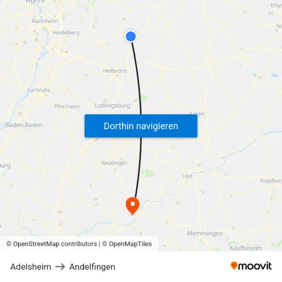 Adelsheim to Andelfingen map