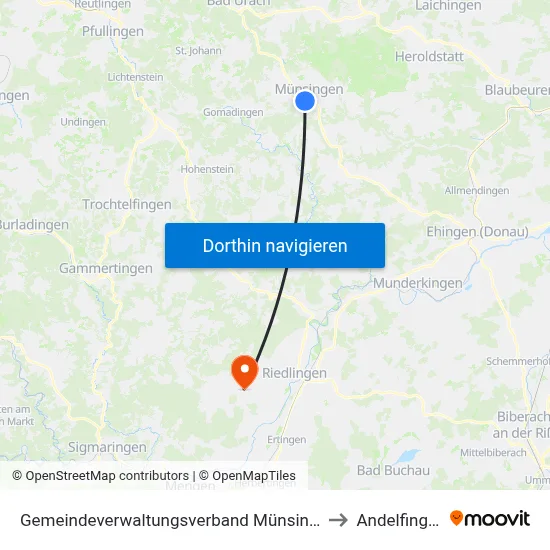 Gemeindeverwaltungsverband Münsingen to Andelfingen map