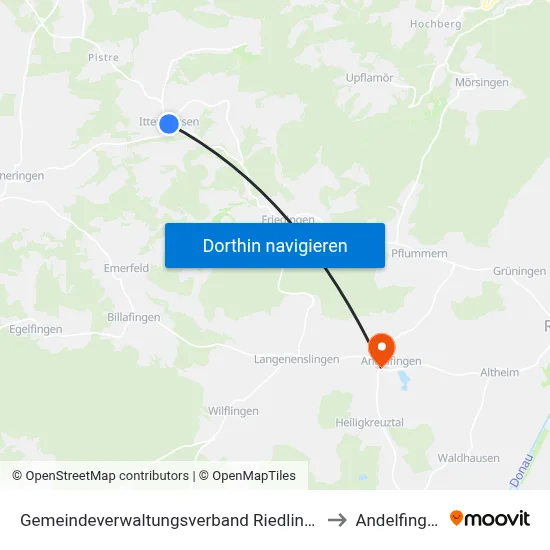 Gemeindeverwaltungsverband Riedlingen to Andelfingen map