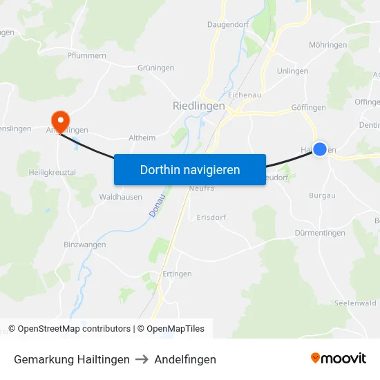 Gemarkung Hailtingen to Andelfingen map
