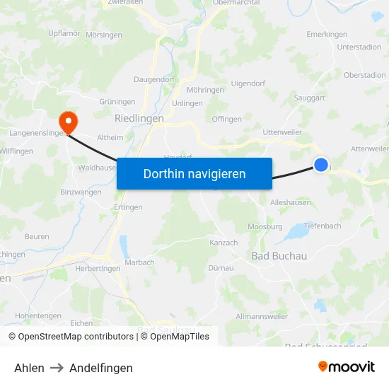 Ahlen to Andelfingen map
