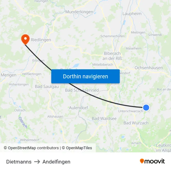 Dietmanns to Andelfingen map