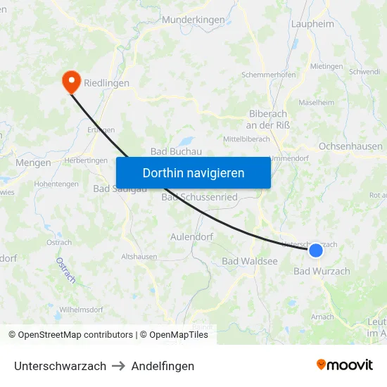 Unterschwarzach to Andelfingen map