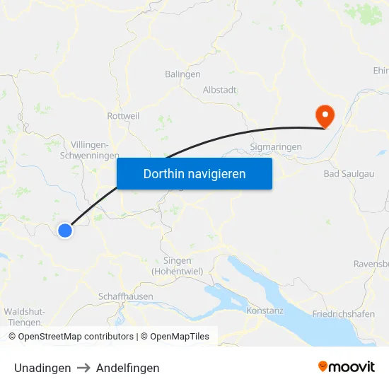 Unadingen to Andelfingen map