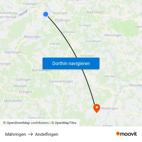 Mähringen to Andelfingen map