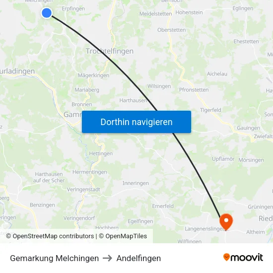 Gemarkung Melchingen to Andelfingen map