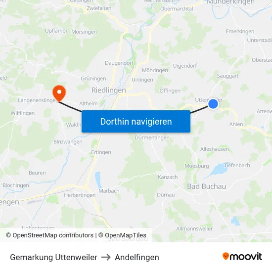 Gemarkung Uttenweiler to Andelfingen map