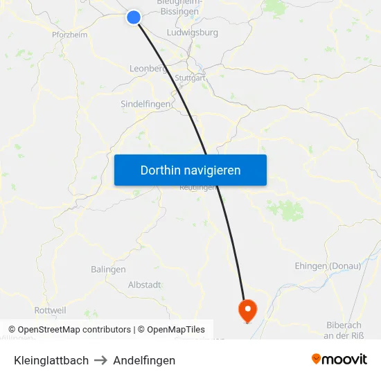 Kleinglattbach to Andelfingen map