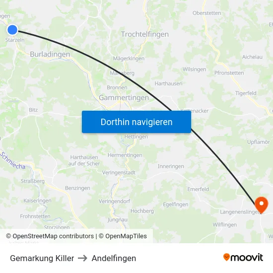 Gemarkung Killer to Andelfingen map