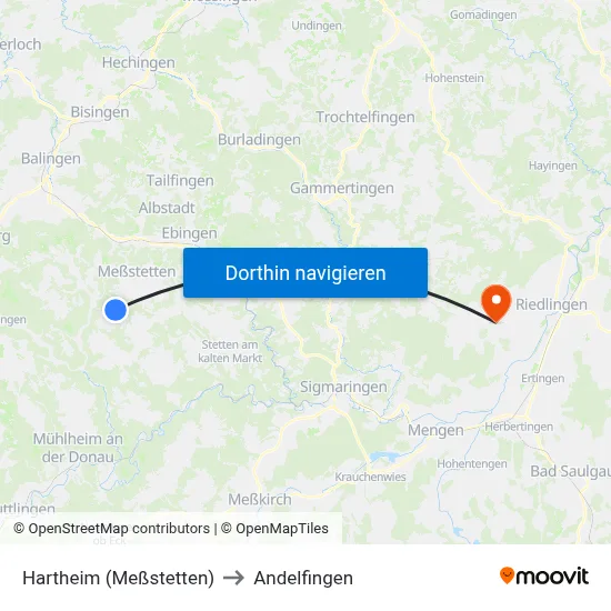 Hartheim (Meßstetten) to Andelfingen map