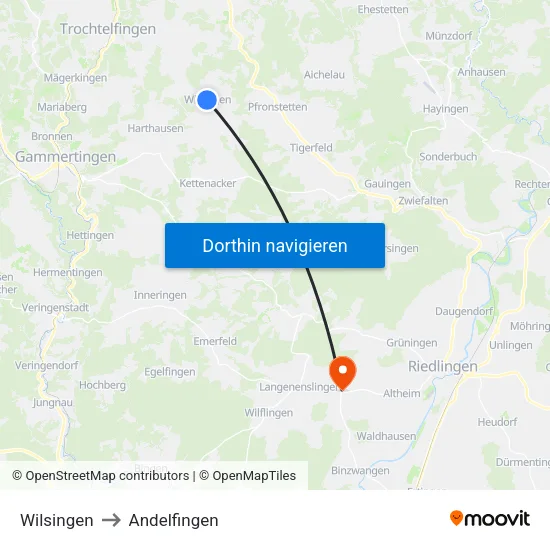 Wilsingen to Andelfingen map