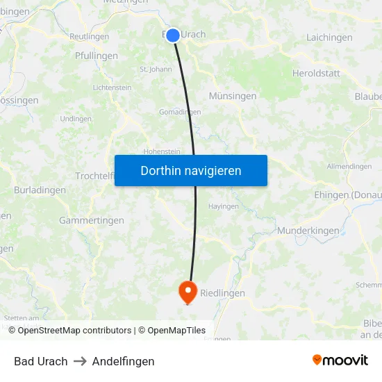 Bad Urach to Andelfingen map