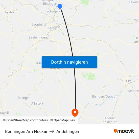 Benningen Am Neckar to Andelfingen map