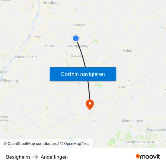 Besigheim to Andelfingen map
