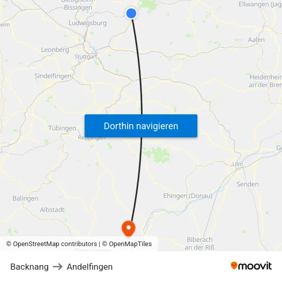 Backnang to Andelfingen map