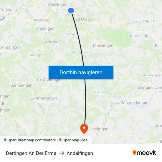 Dettingen An Der Erms to Andelfingen map