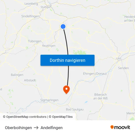 Oberboihingen to Andelfingen map