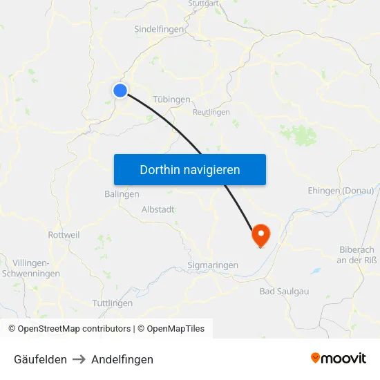 Gäufelden to Andelfingen map