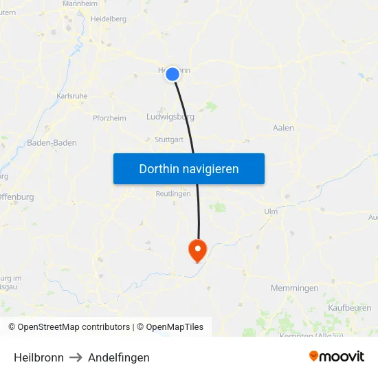 Heilbronn to Andelfingen map
